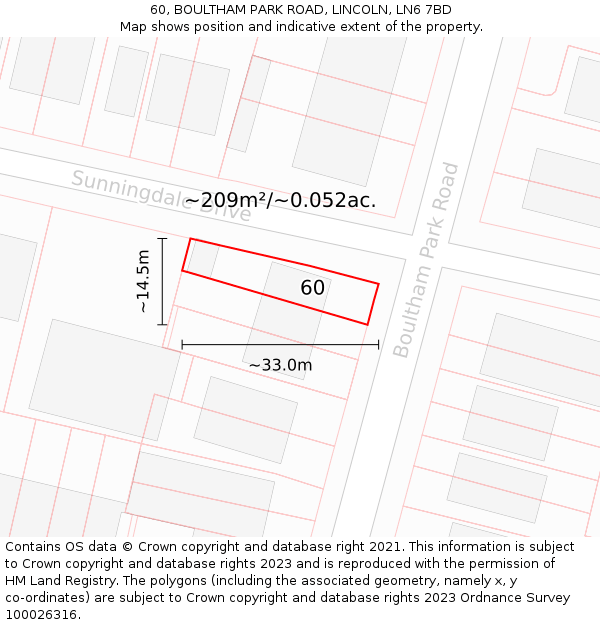 60, BOULTHAM PARK ROAD, LINCOLN, LN6 7BD: Plot and title map