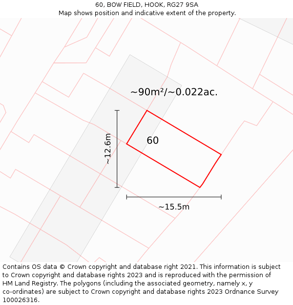60, BOW FIELD, HOOK, RG27 9SA: Plot and title map