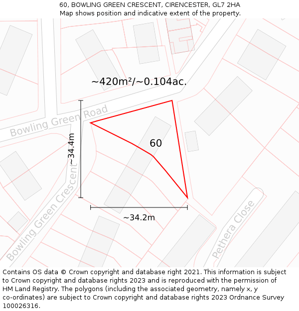 60, BOWLING GREEN CRESCENT, CIRENCESTER, GL7 2HA: Plot and title map