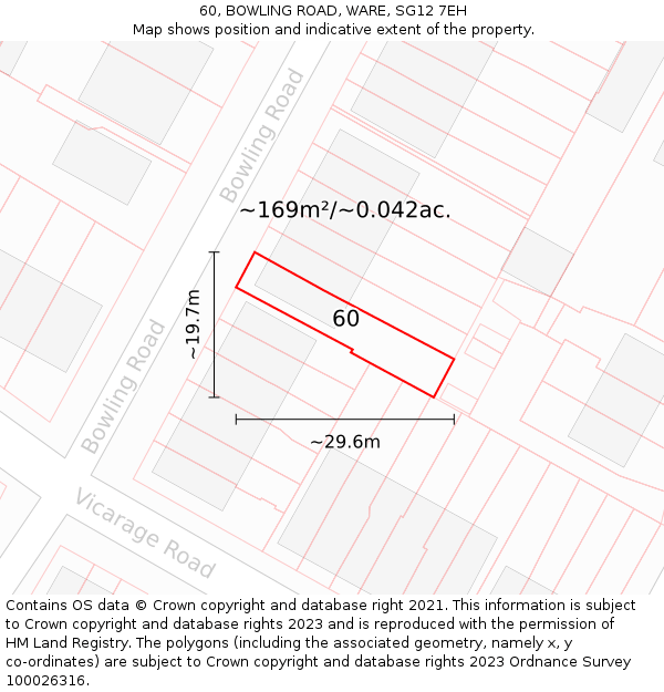 60, BOWLING ROAD, WARE, SG12 7EH: Plot and title map