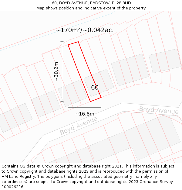 60, BOYD AVENUE, PADSTOW, PL28 8HD: Plot and title map