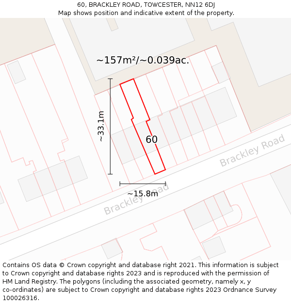 60, BRACKLEY ROAD, TOWCESTER, NN12 6DJ: Plot and title map