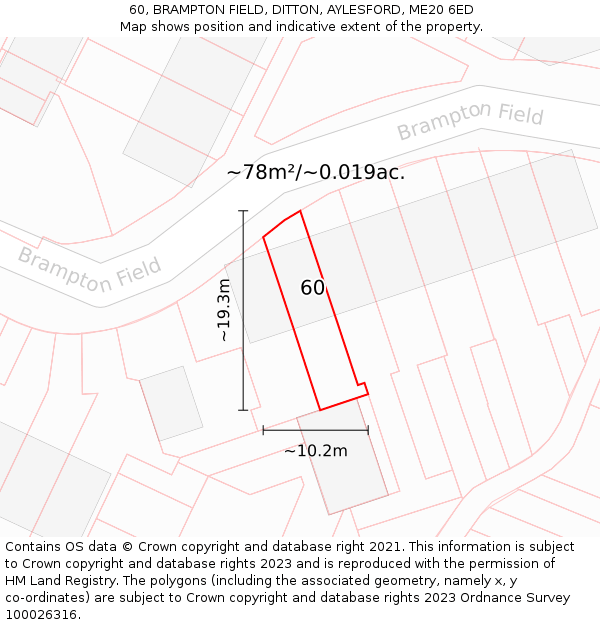 60, BRAMPTON FIELD, DITTON, AYLESFORD, ME20 6ED: Plot and title map