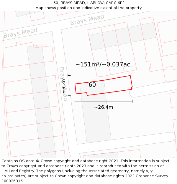 60, BRAYS MEAD, HARLOW, CM18 6PF: Plot and title map