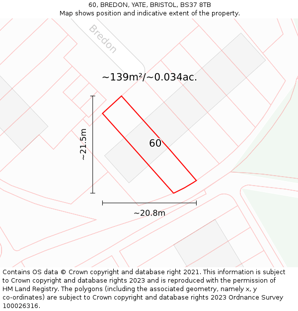 60, BREDON, YATE, BRISTOL, BS37 8TB: Plot and title map