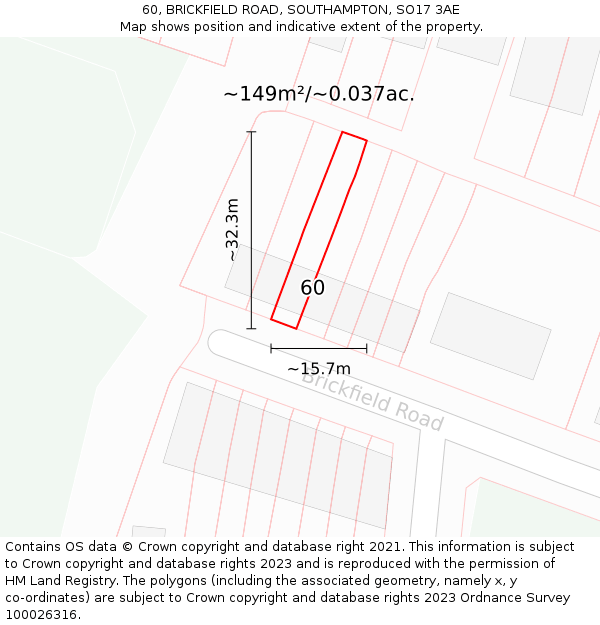 60, BRICKFIELD ROAD, SOUTHAMPTON, SO17 3AE: Plot and title map