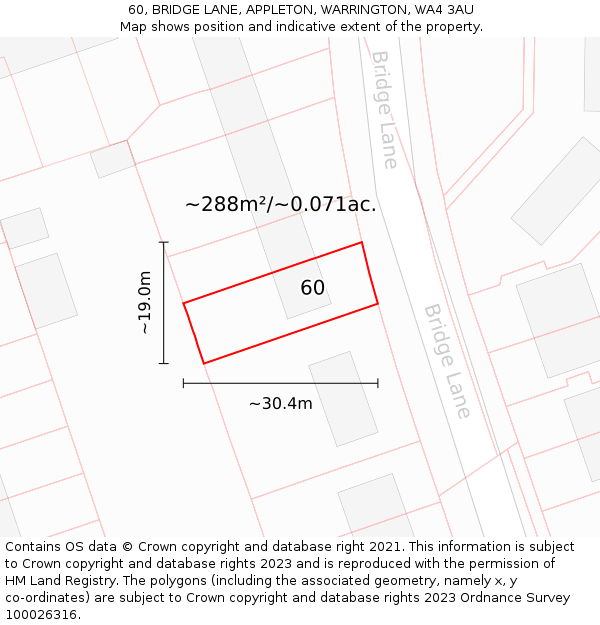 60, BRIDGE LANE, APPLETON, WARRINGTON, WA4 3AU: Plot and title map