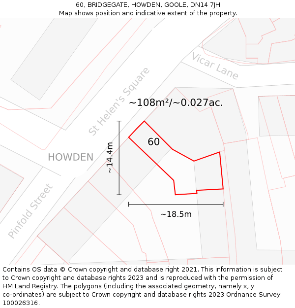 60, BRIDGEGATE, HOWDEN, GOOLE, DN14 7JH: Plot and title map