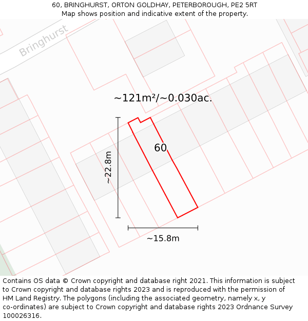 60, BRINGHURST, ORTON GOLDHAY, PETERBOROUGH, PE2 5RT: Plot and title map