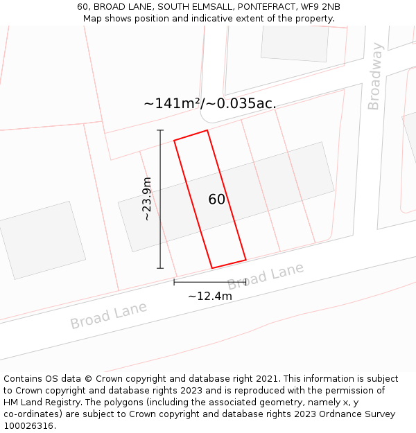 60, BROAD LANE, SOUTH ELMSALL, PONTEFRACT, WF9 2NB: Plot and title map