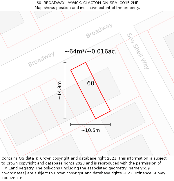 60, BROADWAY, JAYWICK, CLACTON-ON-SEA, CO15 2HF: Plot and title map