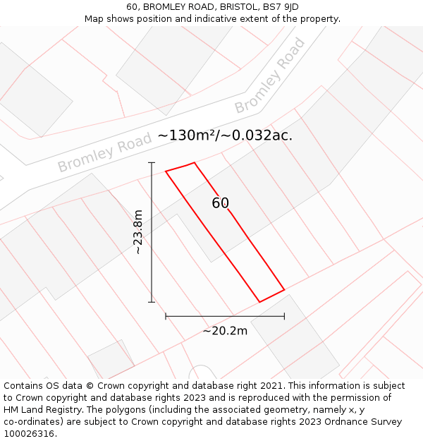 60, BROMLEY ROAD, BRISTOL, BS7 9JD: Plot and title map
