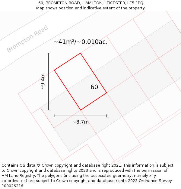 60, BROMPTON ROAD, HAMILTON, LEICESTER, LE5 1PQ: Plot and title map