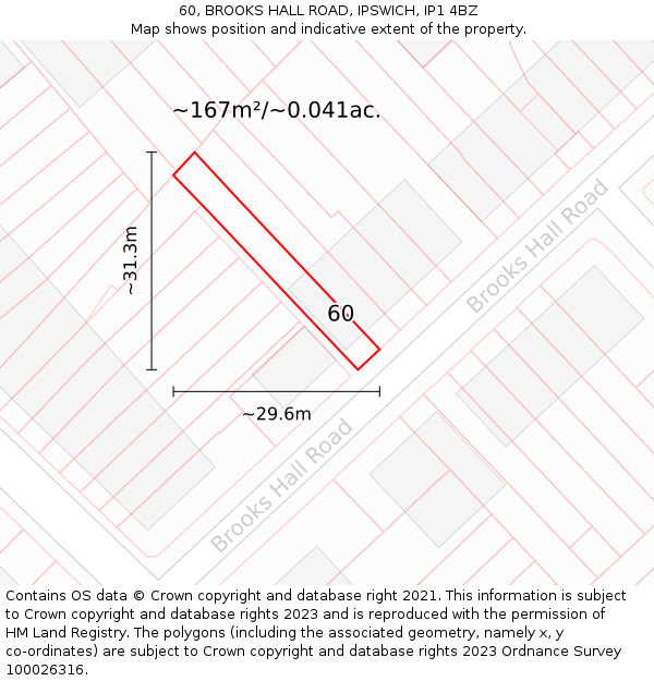 60, BROOKS HALL ROAD, IPSWICH, IP1 4BZ: Plot and title map