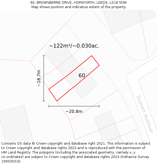 60, BROWNBERRIE DRIVE, HORSFORTH, LEEDS, LS18 5NW: Plot and title map
