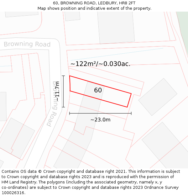 60, BROWNING ROAD, LEDBURY, HR8 2FT: Plot and title map