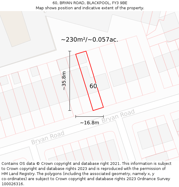 60, BRYAN ROAD, BLACKPOOL, FY3 9BE: Plot and title map