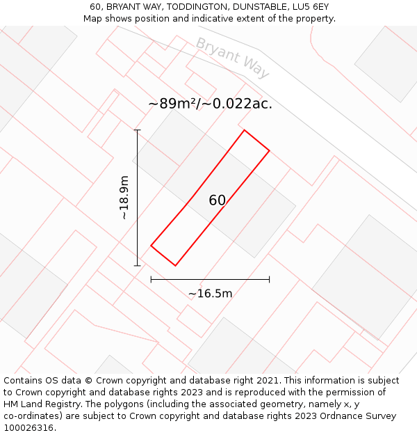 60, BRYANT WAY, TODDINGTON, DUNSTABLE, LU5 6EY: Plot and title map