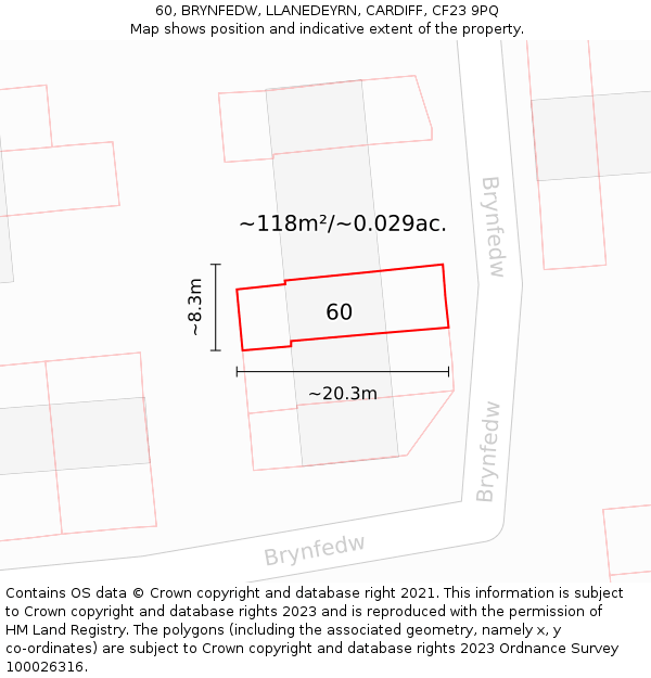 60, BRYNFEDW, LLANEDEYRN, CARDIFF, CF23 9PQ: Plot and title map