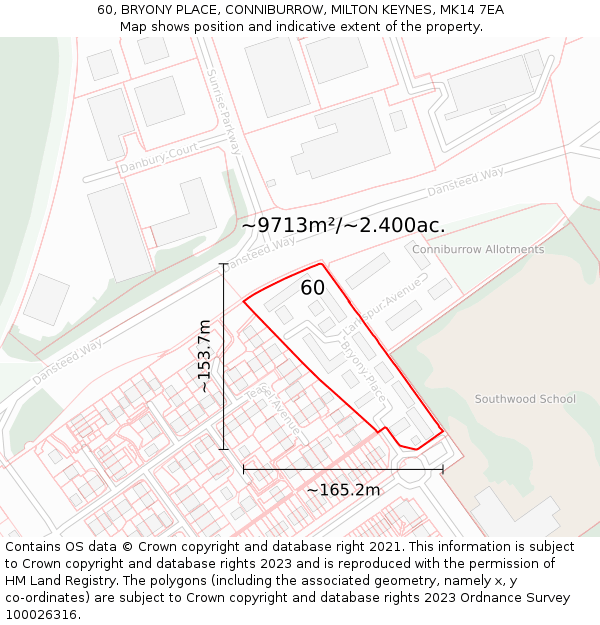 60, BRYONY PLACE, CONNIBURROW, MILTON KEYNES, MK14 7EA: Plot and title map