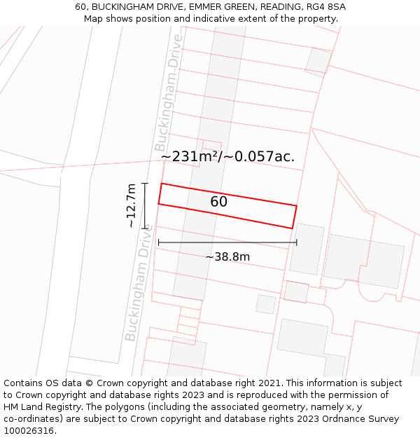 60, BUCKINGHAM DRIVE, EMMER GREEN, READING, RG4 8SA: Plot and title map