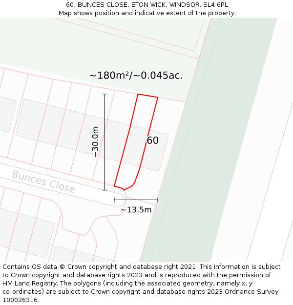 60, BUNCES CLOSE, ETON WICK, WINDSOR, SL4 6PL: Plot and title map