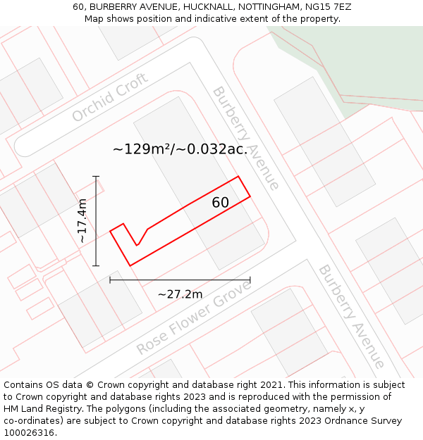 60, BURBERRY AVENUE, HUCKNALL, NOTTINGHAM, NG15 7EZ: Plot and title map