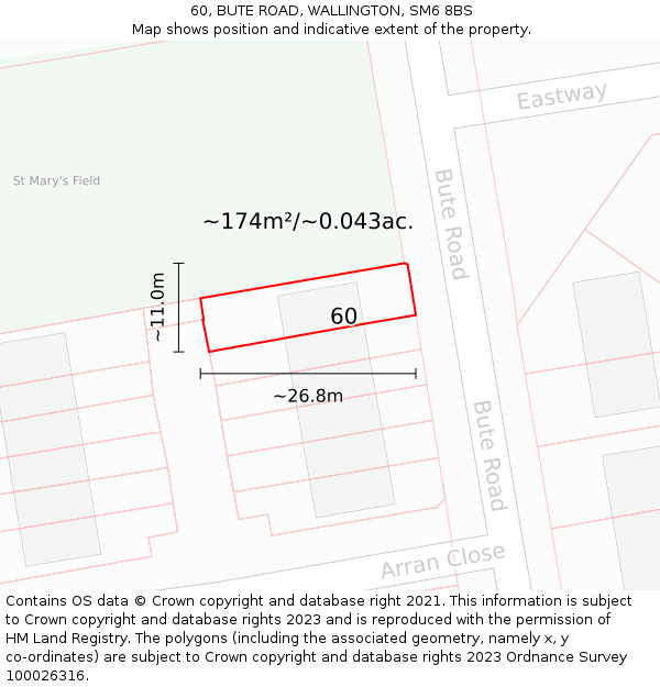60, BUTE ROAD, WALLINGTON, SM6 8BS: Plot and title map