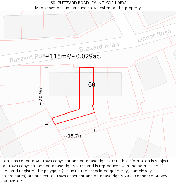 60, BUZZARD ROAD, CALNE, SN11 9RW: Plot and title map