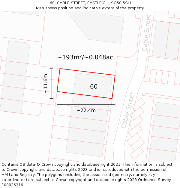 60, CABLE STREET, EASTLEIGH, SO50 5SH: Plot and title map