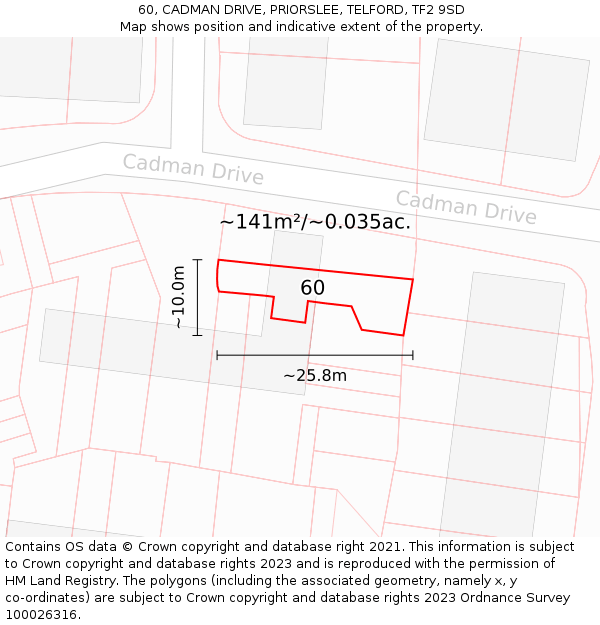 60, CADMAN DRIVE, PRIORSLEE, TELFORD, TF2 9SD: Plot and title map
