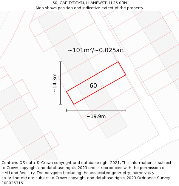 60, CAE TYDDYN, LLANRWST, LL26 0BN: Plot and title map
