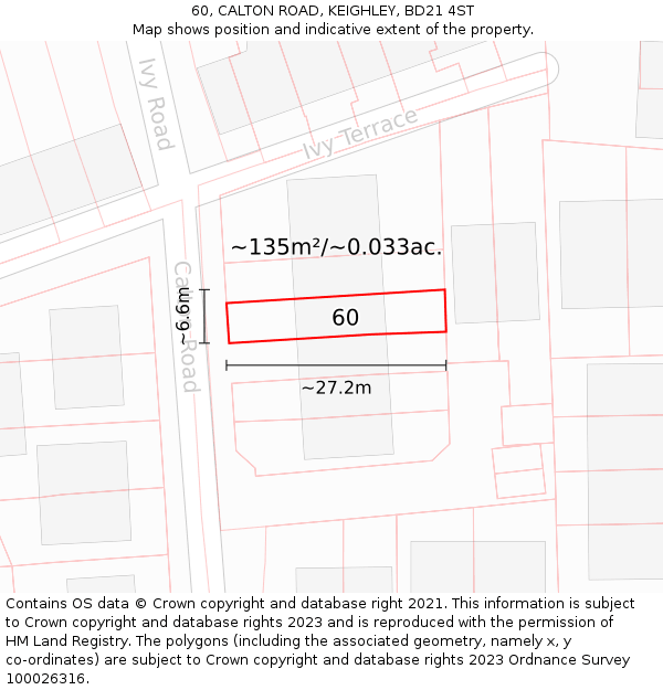 60, CALTON ROAD, KEIGHLEY, BD21 4ST: Plot and title map