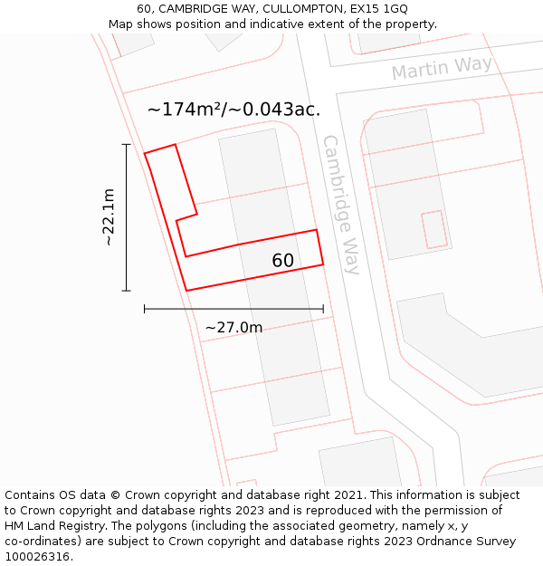 60, CAMBRIDGE WAY, CULLOMPTON, EX15 1GQ: Plot and title map