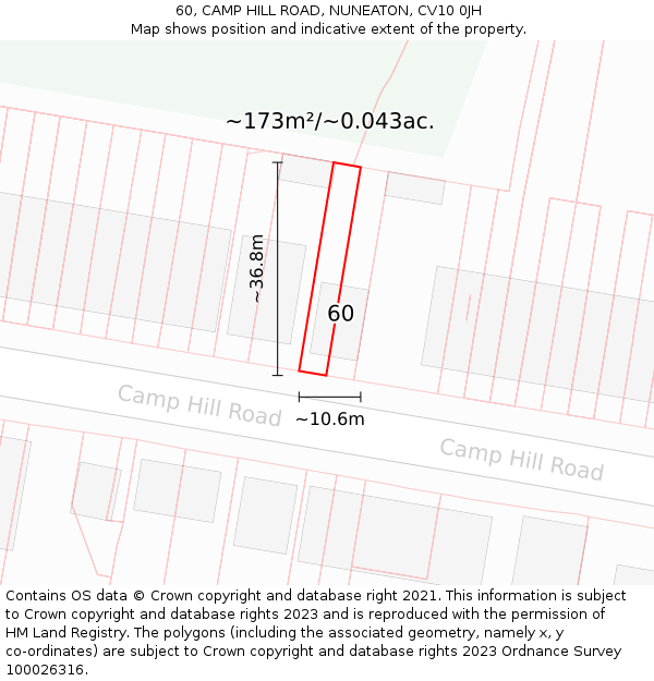 60, CAMP HILL ROAD, NUNEATON, CV10 0JH: Plot and title map
