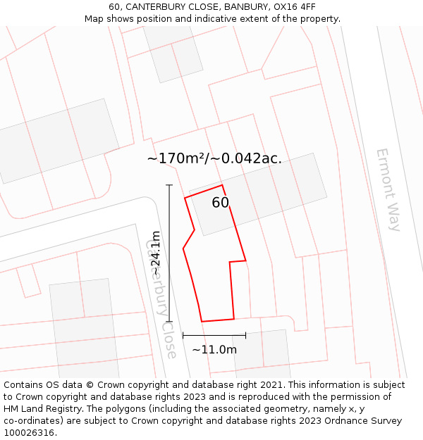 60, CANTERBURY CLOSE, BANBURY, OX16 4FF: Plot and title map