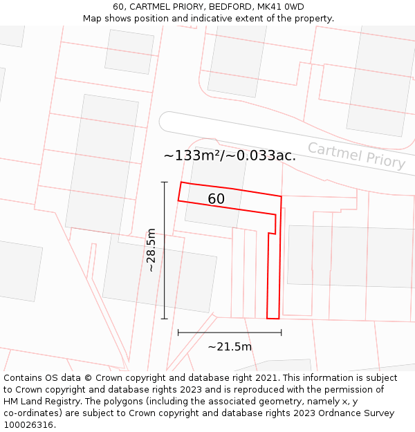 60, CARTMEL PRIORY, BEDFORD, MK41 0WD: Plot and title map