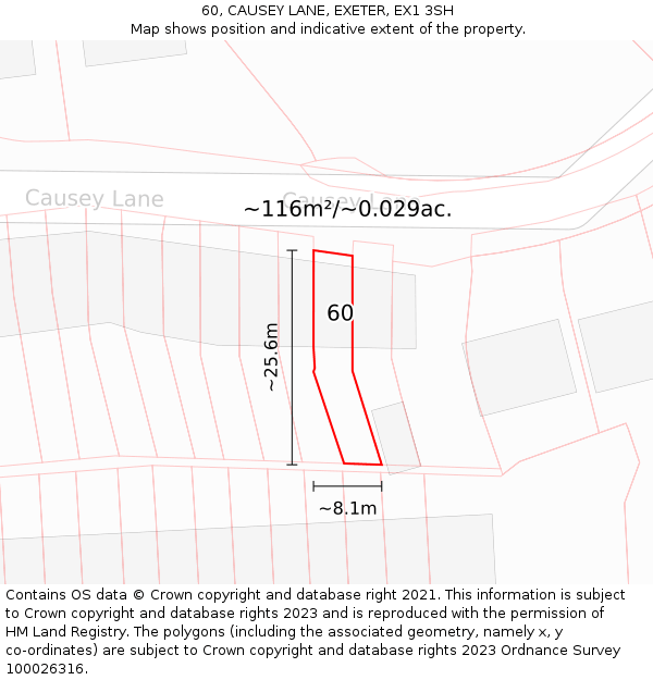 60, CAUSEY LANE, EXETER, EX1 3SH: Plot and title map