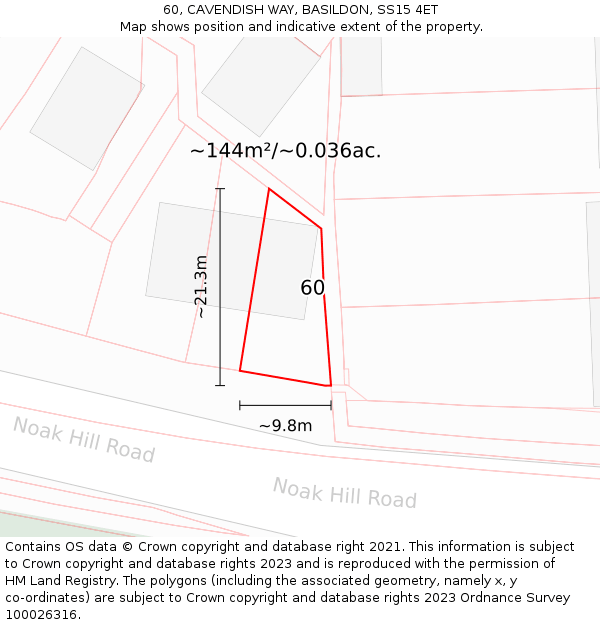 60, CAVENDISH WAY, BASILDON, SS15 4ET: Plot and title map