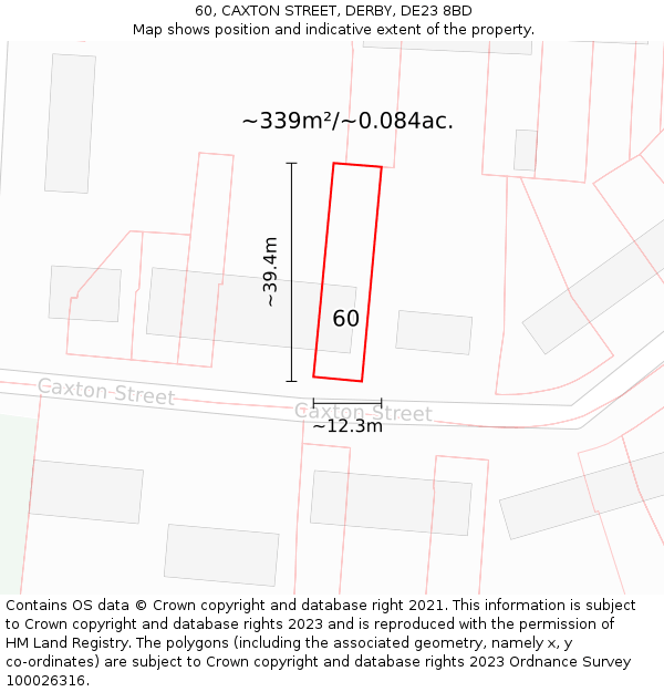 60, CAXTON STREET, DERBY, DE23 8BD: Plot and title map