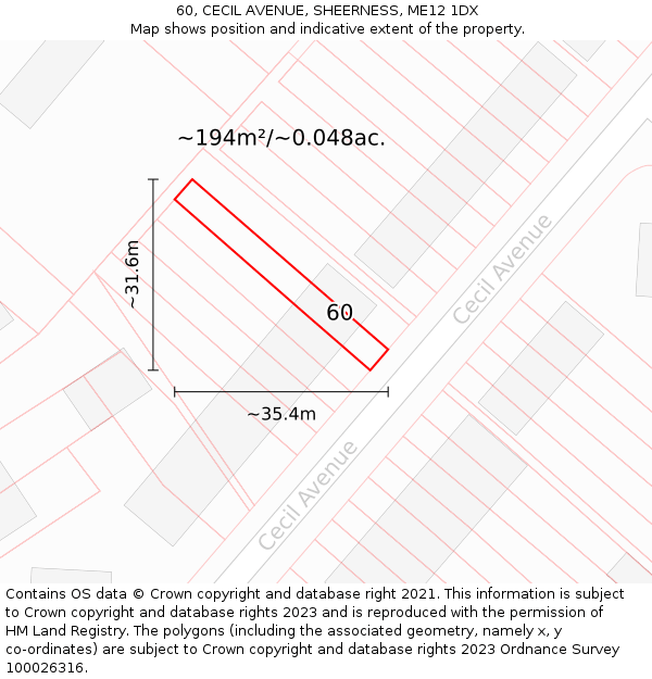 60, CECIL AVENUE, SHEERNESS, ME12 1DX: Plot and title map