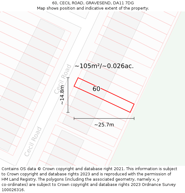 60, CECIL ROAD, GRAVESEND, DA11 7DG: Plot and title map