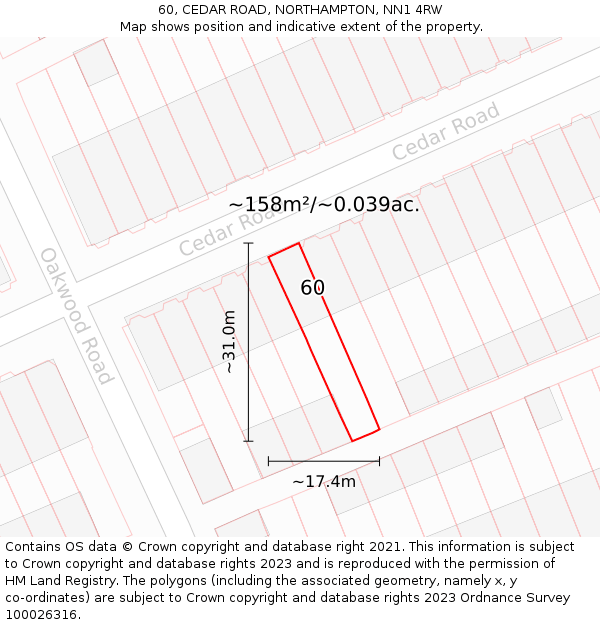 60, CEDAR ROAD, NORTHAMPTON, NN1 4RW: Plot and title map