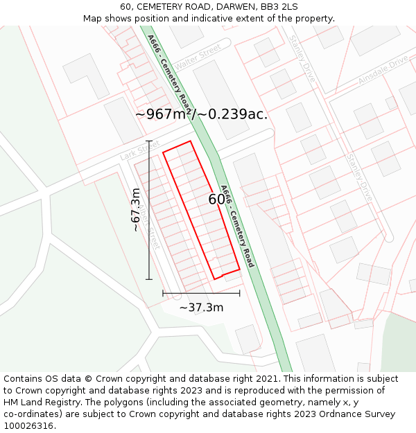 60, CEMETERY ROAD, DARWEN, BB3 2LS: Plot and title map
