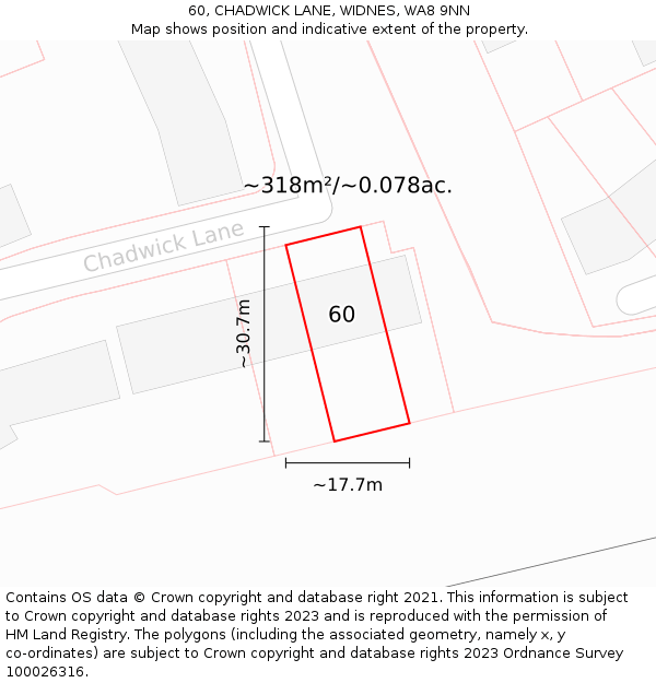 60, CHADWICK LANE, WIDNES, WA8 9NN: Plot and title map