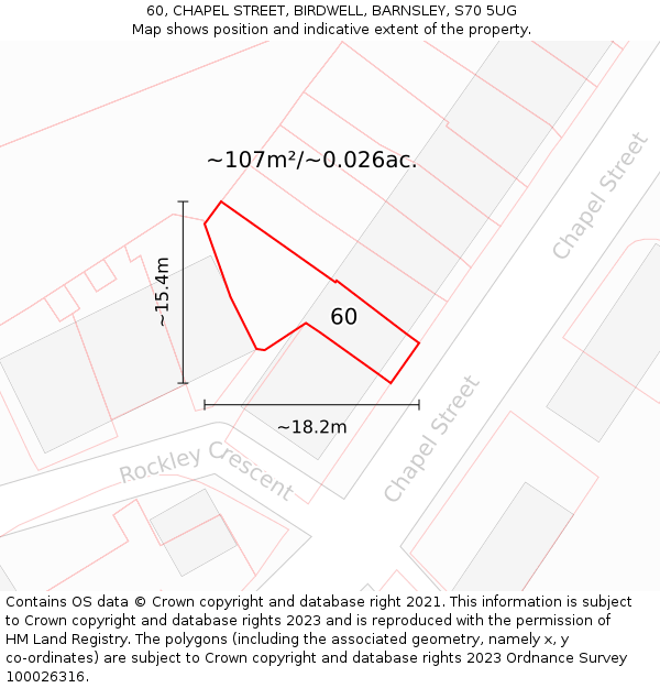60, CHAPEL STREET, BIRDWELL, BARNSLEY, S70 5UG: Plot and title map