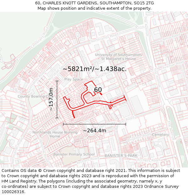 60, CHARLES KNOTT GARDENS, SOUTHAMPTON, SO15 2TG: Plot and title map