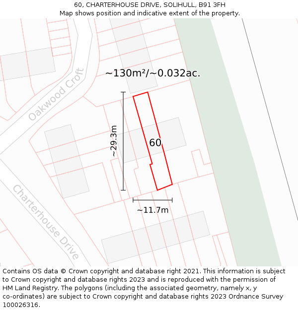 60, CHARTERHOUSE DRIVE, SOLIHULL, B91 3FH: Plot and title map