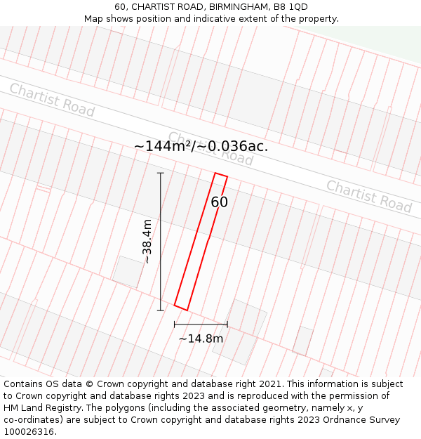 60, CHARTIST ROAD, BIRMINGHAM, B8 1QD: Plot and title map