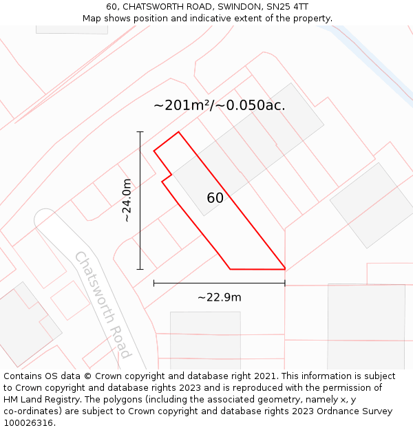 60, CHATSWORTH ROAD, SWINDON, SN25 4TT: Plot and title map